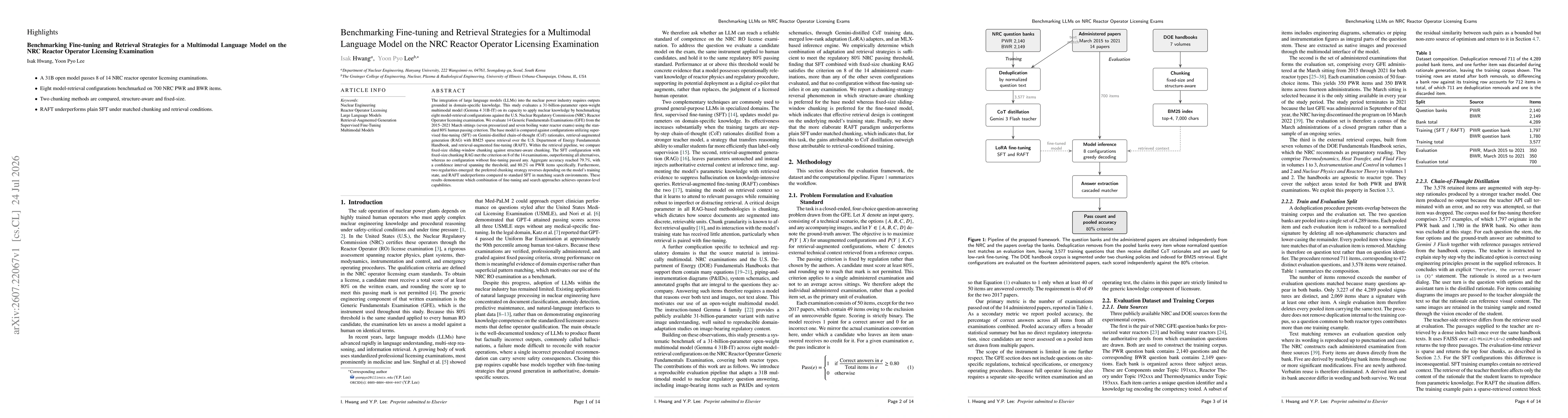 Thumbnail for Benchmarking Fine-tuning and Retrieval Strategies for a Multimodal Language Model on the NRC Reactor Operator Licensing Examination