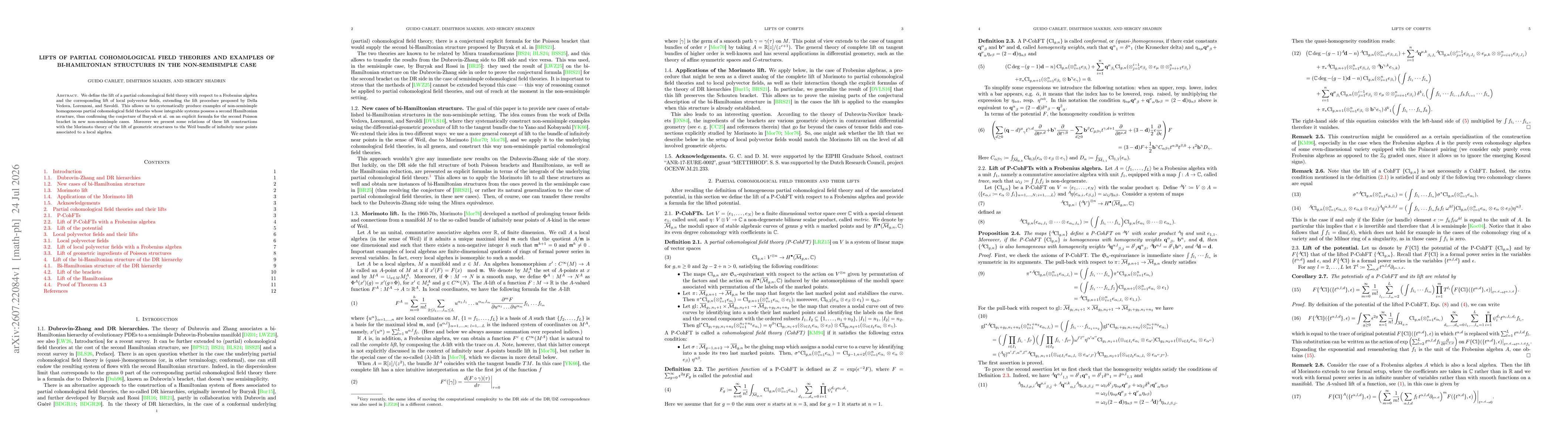 Thumbnail for Lifts of partial cohomological field theories and examples of bi-Hamiltonian structures in the non-semisimple case