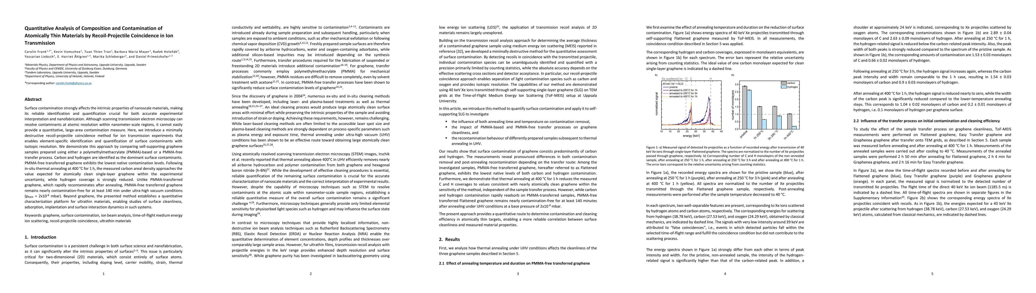 Thumbnail for Quantitative Analysis of Composition and Contamination of Atomically Thin Materials by Recoil-Projectile Coincidence in Ion Transmission