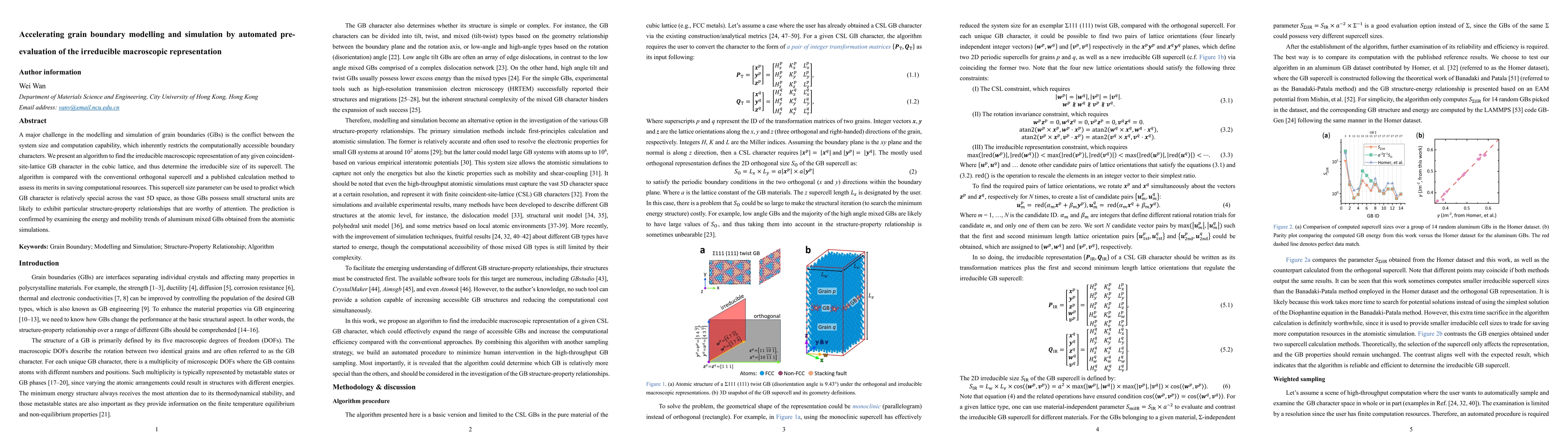 Thumbnail for Accelerating grain boundary modelling and simulation by automated pre-evaluation of the irreducible macroscopic representation