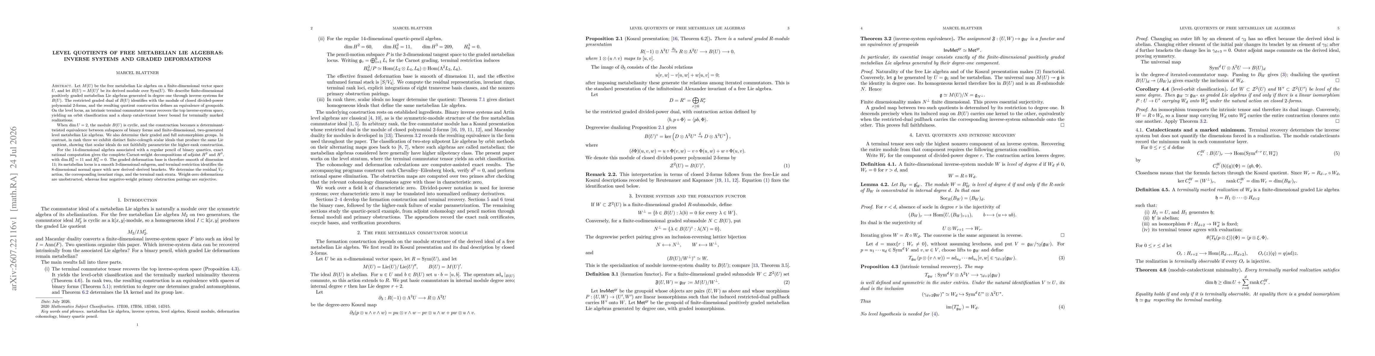 Thumbnail for Level Quotients of Free Metabelian Lie Algebras: Inverse Systems and Graded Deformations