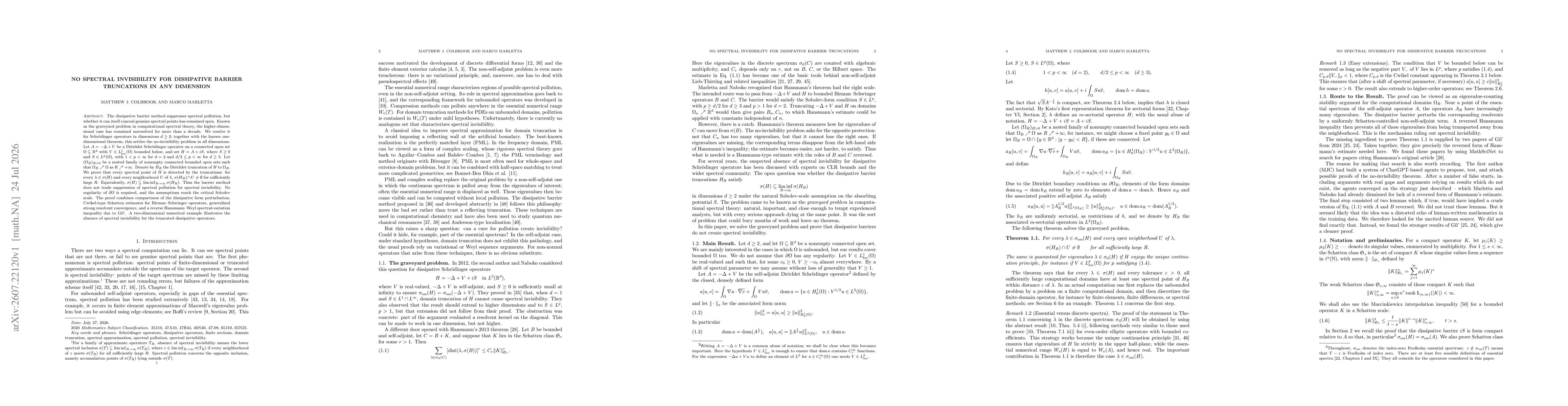 Thumbnail for No Spectral Invisibility for Dissipative Barrier Truncations in Any Dimension