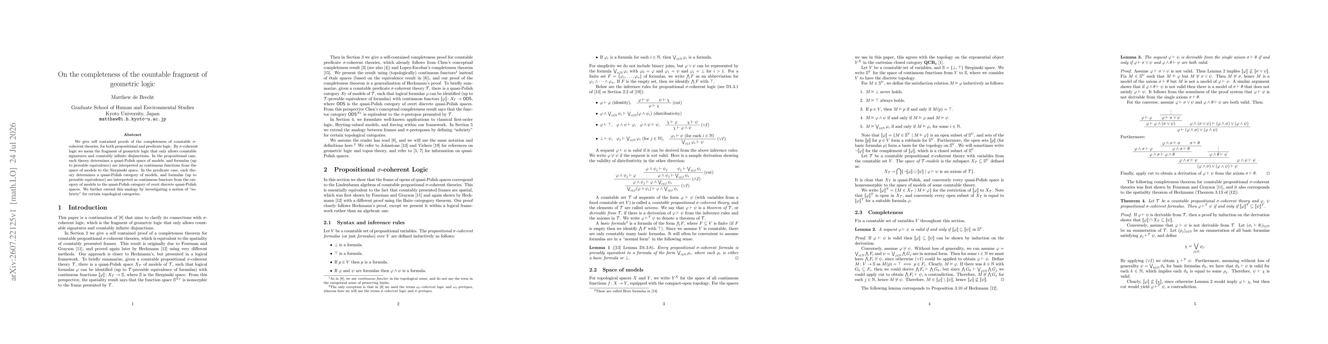 Thumbnail for On the completeness of the countable fragment of geometric logic