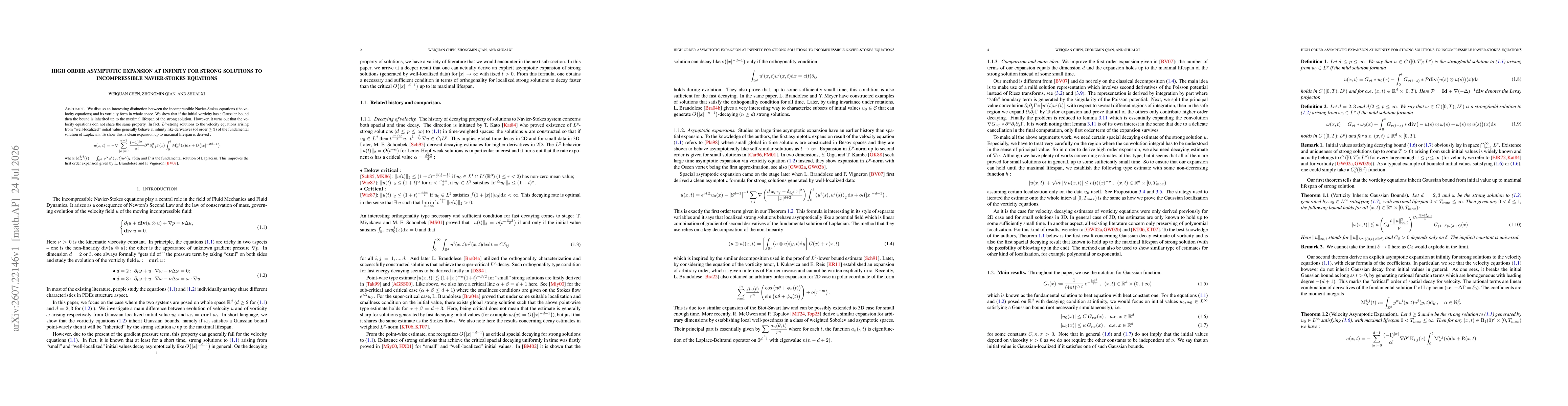 Thumbnail for High Order Asymptotic Expansion at Infinity for Strong Solutions to Incompressible Navier-Stokes Equations