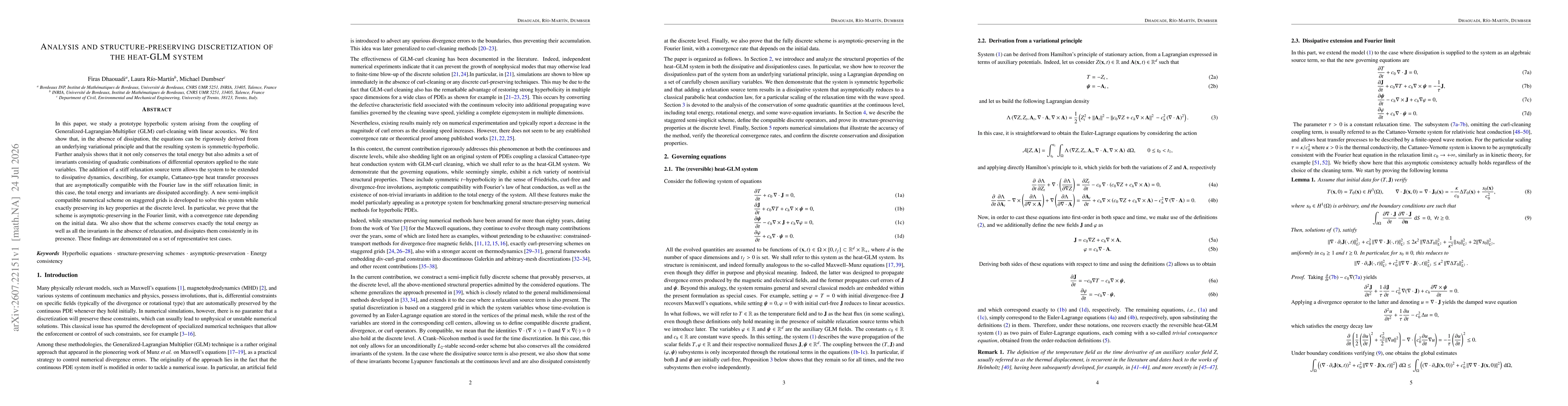 Thumbnail for Analysis and structure-preserving discretization of the Heat-GLM system
