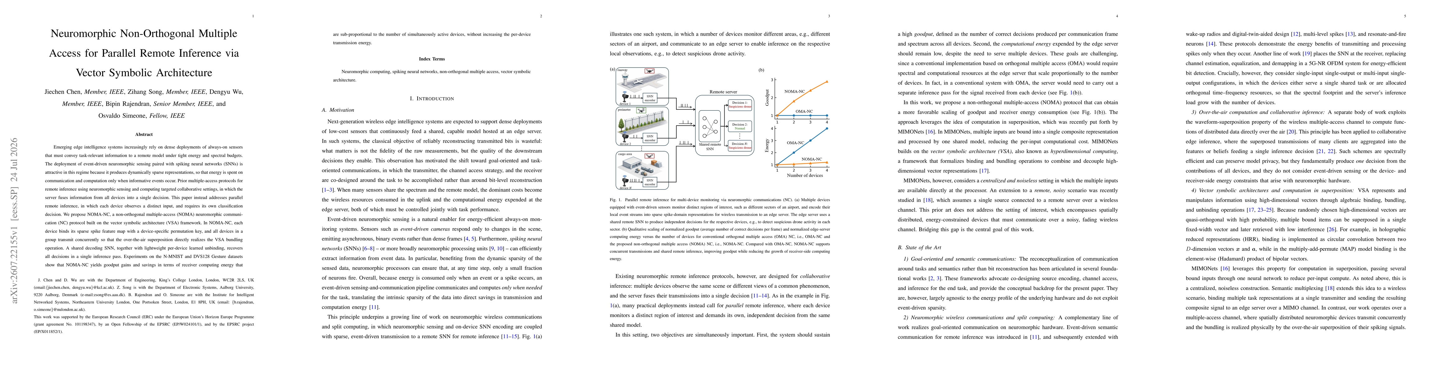 Thumbnail for Neuromorphic Non-Orthogonal Multiple Access for Parallel Remote Inference via Vector Symbolic Architecture