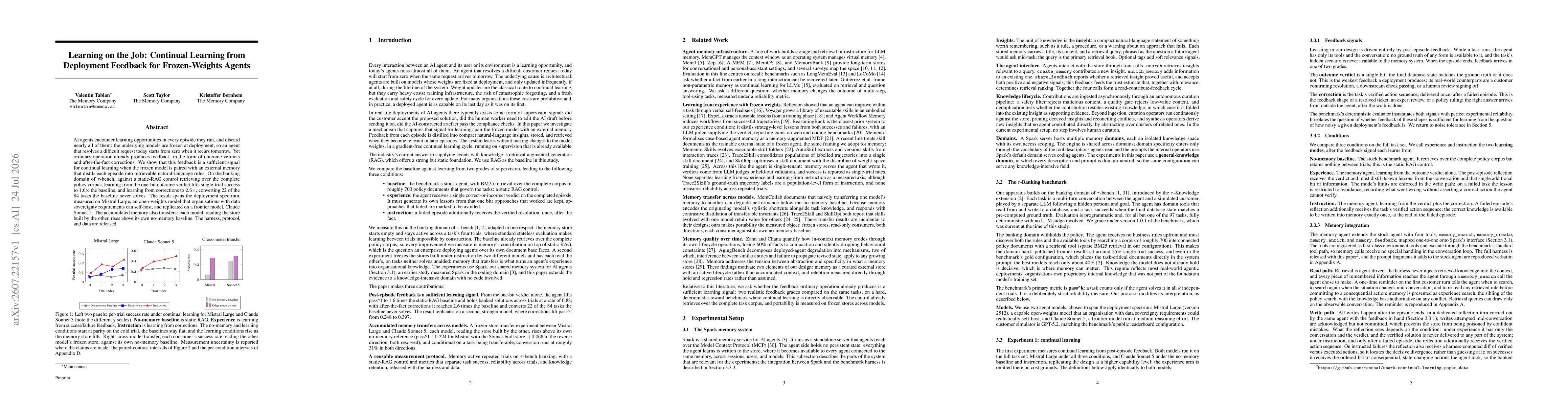 Thumbnail for Learning on the Job: Continual Learning from Deployment Feedback for Frozen-Weights Agents
