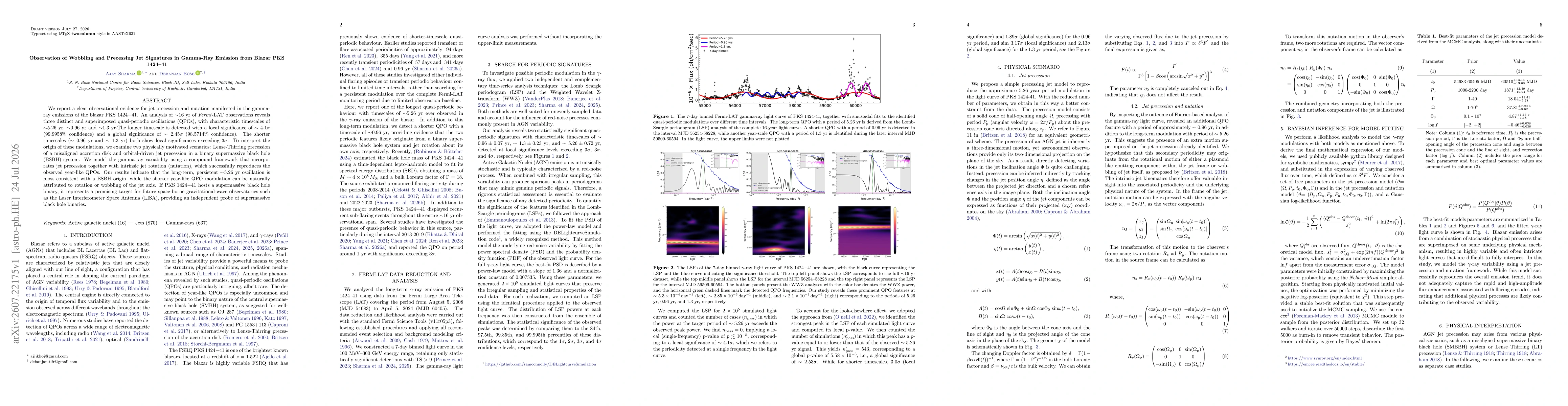 Thumbnail for Observation of Wobbling and Precessing Jet Signatures in Gamma-Ray Emission from Blazar PKS 1424-41