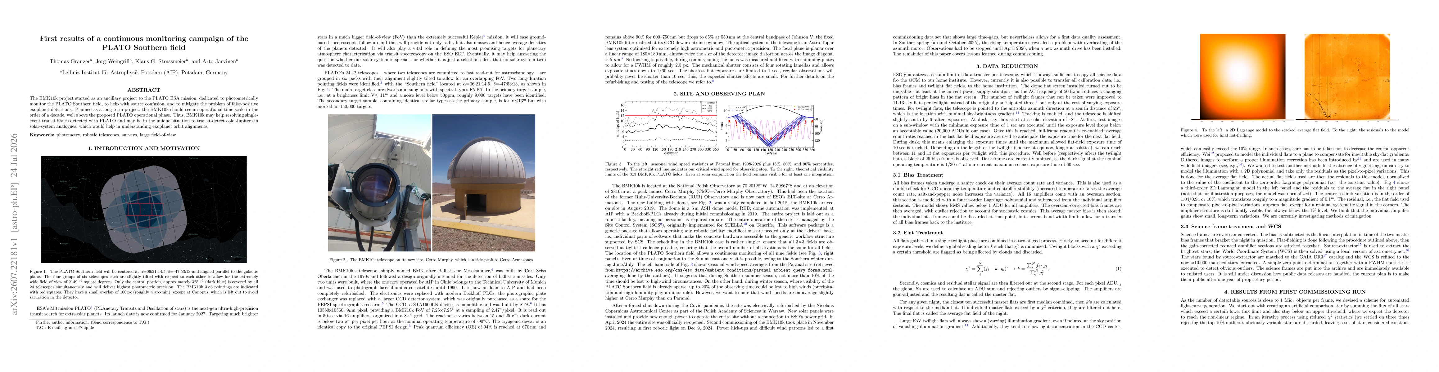 Thumbnail for First results of a continuous monitoring campaign of the PLATO Southern field