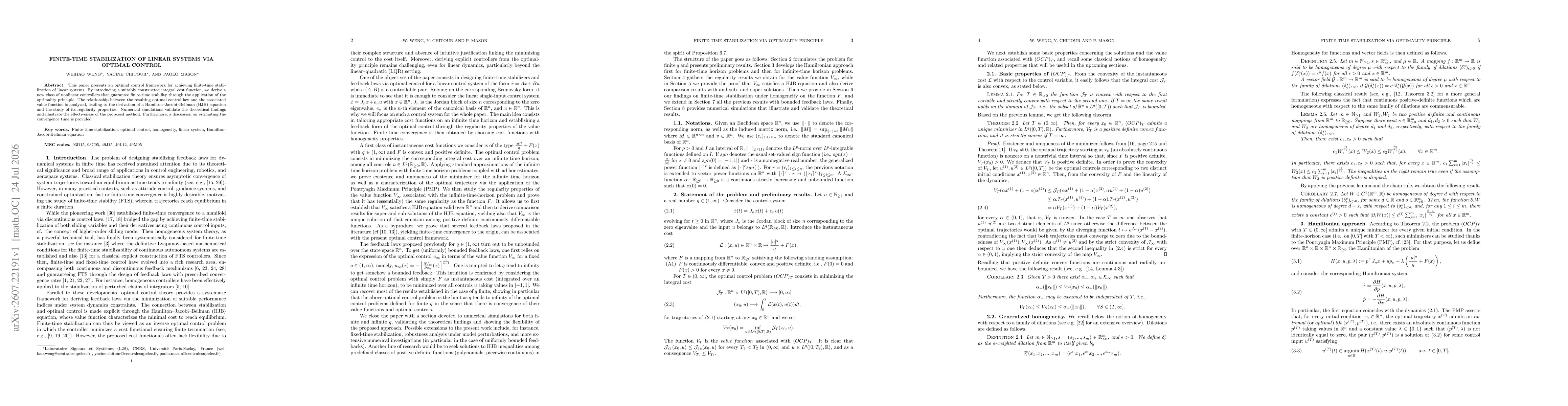 Thumbnail for Finite-Time Stabilization of Linear Systems via Optimal Control