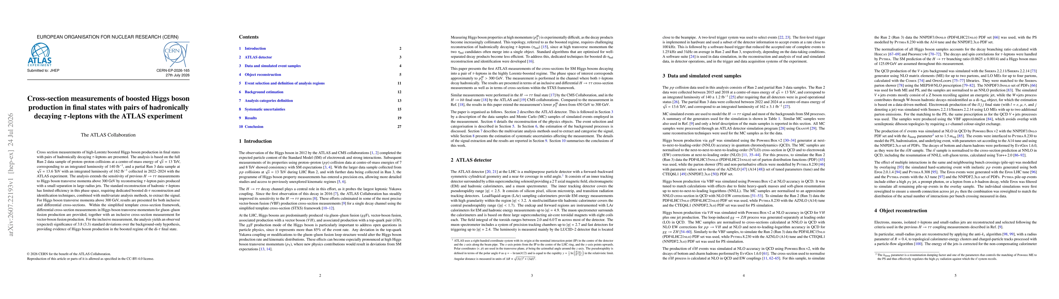 Thumbnail for Cross-section measurements of boosted Higgs boson production in final states with pairs of hadronically decaying $τ$-leptons with the ATLAS experiment