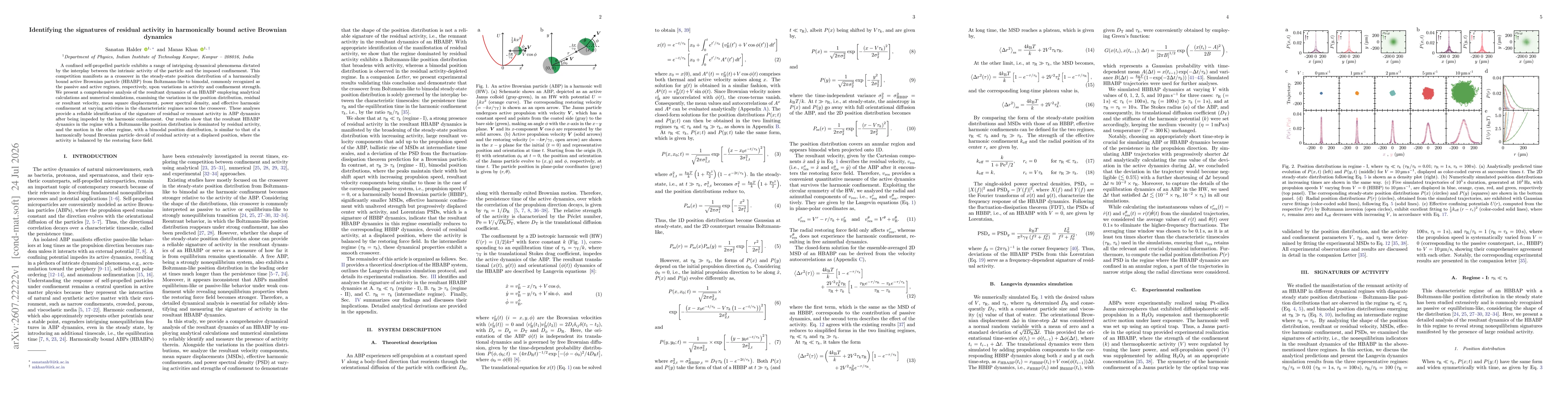 Thumbnail for Identifying the signatures of residual activity in harmonically bound active Brownian dynamics