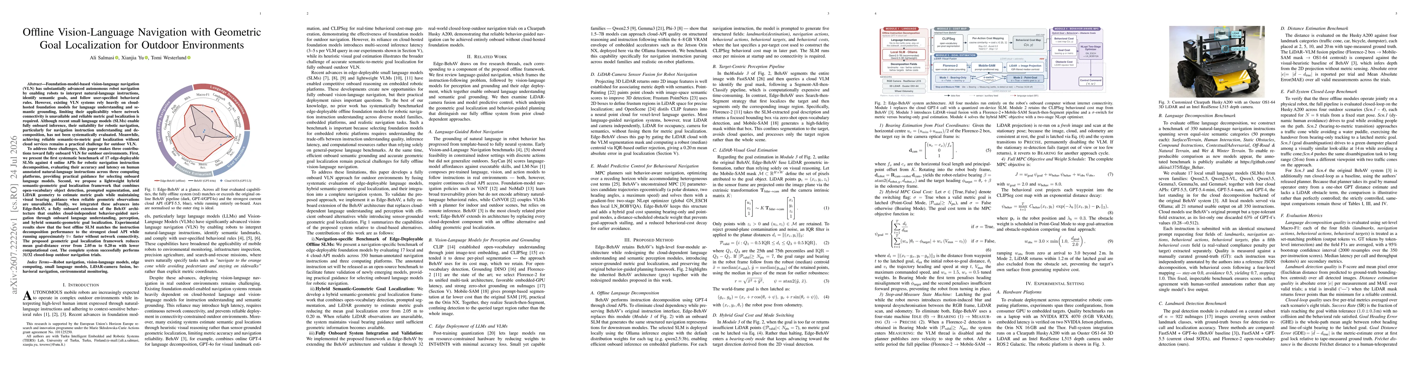 Thumbnail for Offline Vision-Language Navigation with Geometric Goal Localization for Outdoor Environments