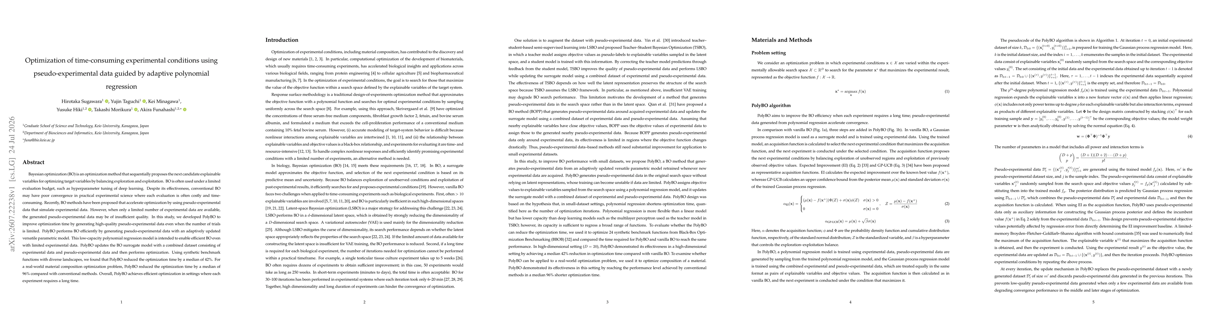 Thumbnail for Optimization of time-consuming experimental conditions using pseudo-experimental data guided by adaptive polynomial regression
