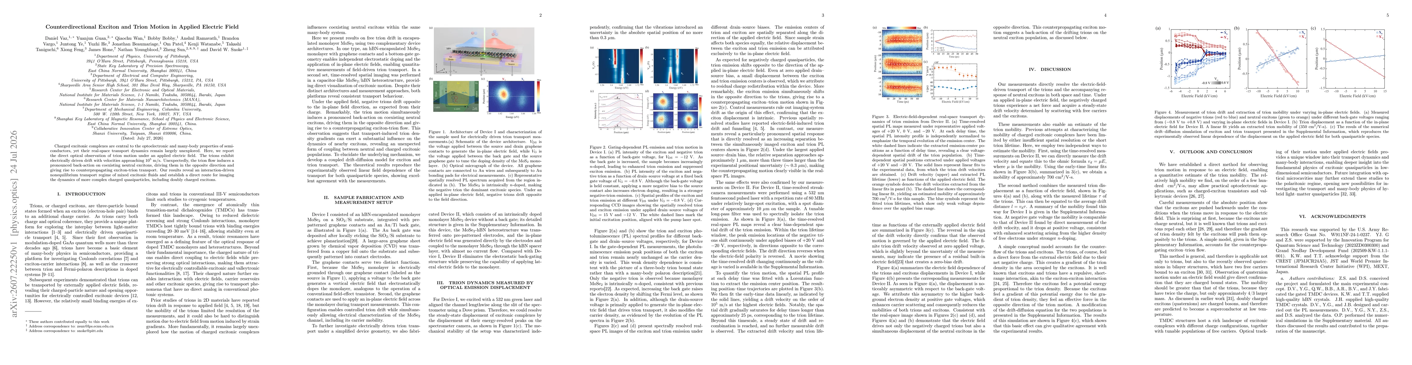 Thumbnail for Counterdirectional Exciton and Trion Motion in Applied Electric Field