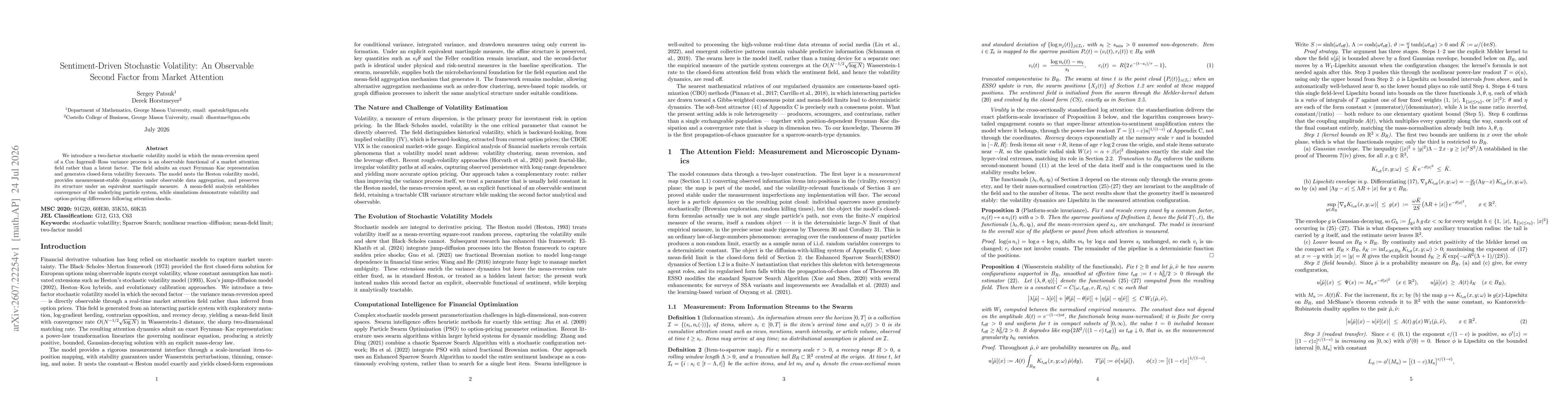 Thumbnail for Sentiment-Driven Stochastic Volatility: An Observable Second Factor from Market Attention