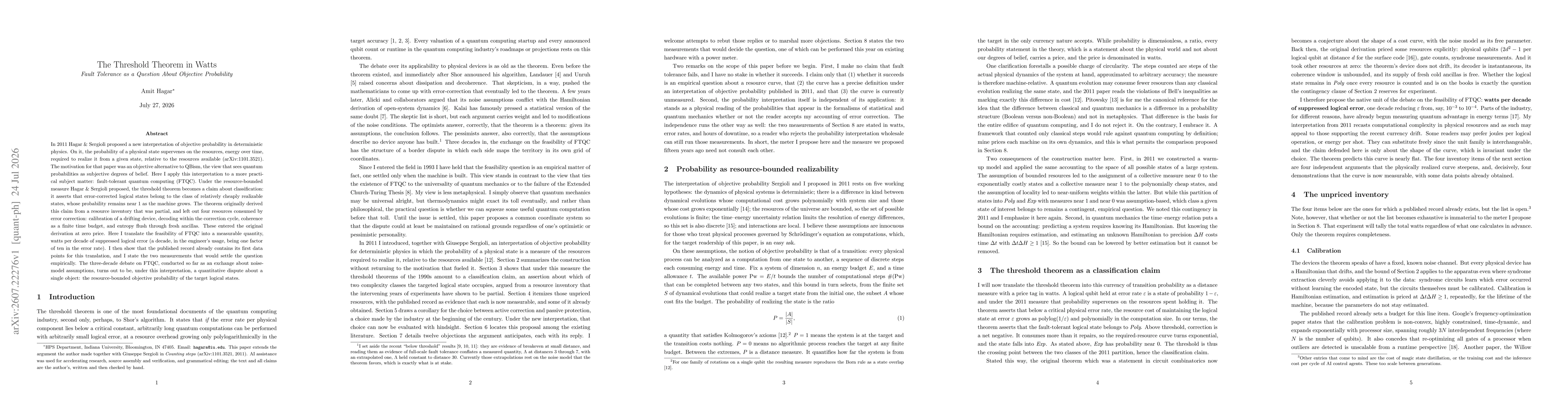 Thumbnail for The Threshold Theorem in Watts: Fault Tolerance as a Question About Objective Probability
