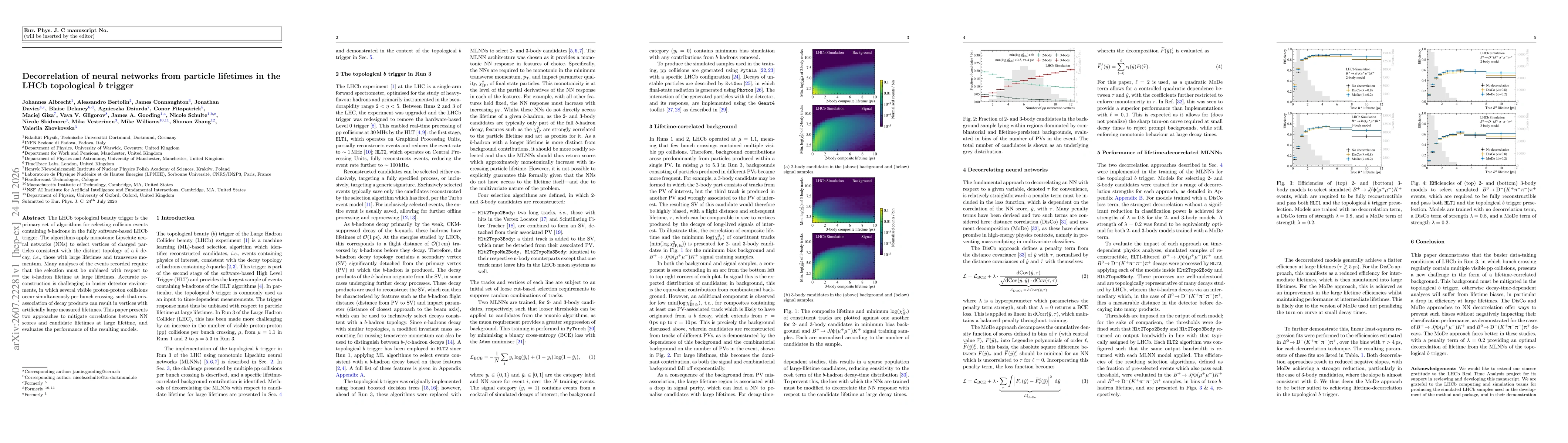Thumbnail for Decorrelation of neural networks from particle lifetimes in the LHCb topological $b$ trigger