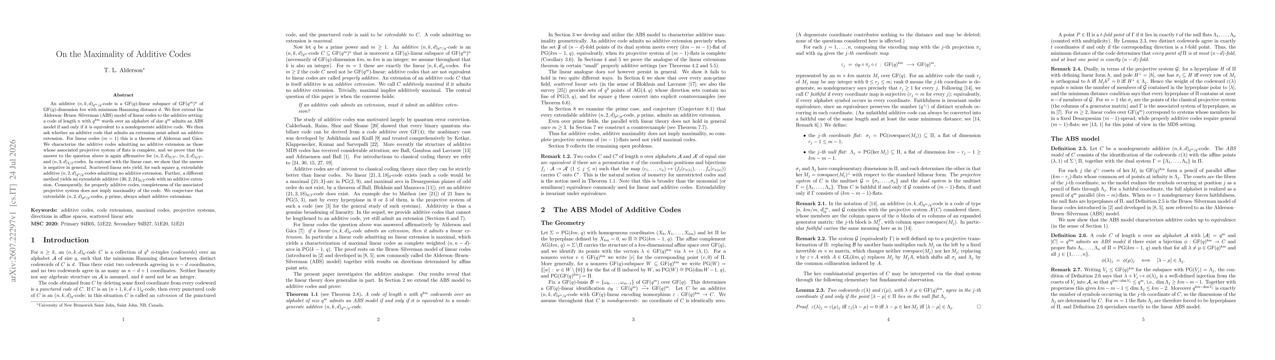 Thumbnail for On the Maximality of Additive Codes