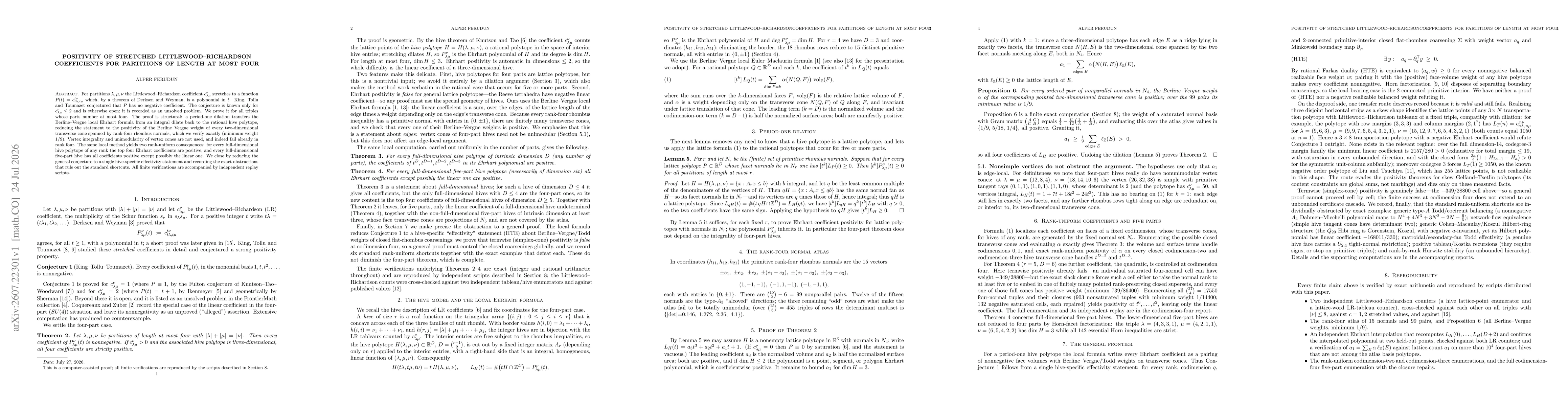 Thumbnail for Positivity of stretched Littlewood-Richardson coefficients for partitions of length at most four