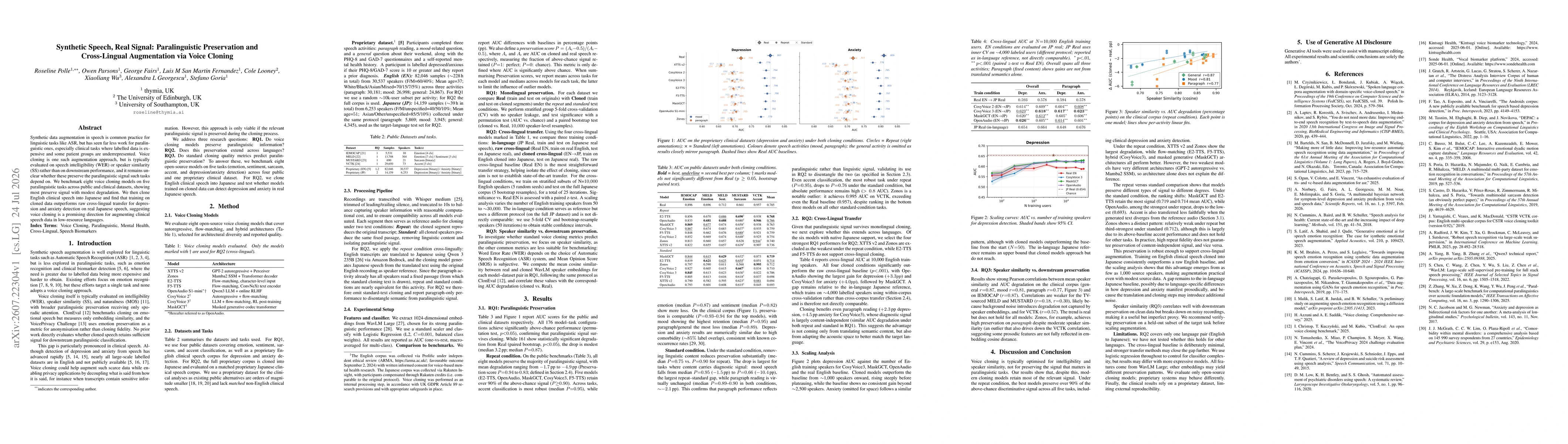 Thumbnail for Synthetic Speech, Real Signal: Paralinguistic Preservation and Cross-Lingual Augmentation via Voice Cloning