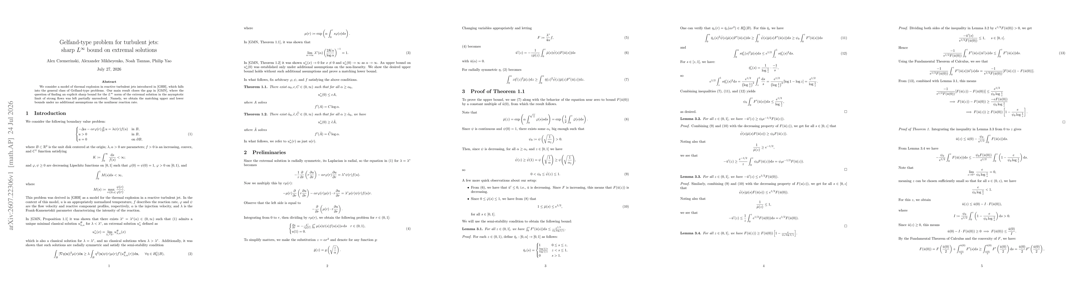 Thumbnail for Gelfand-type problem for turbulent jets: sharp $L^\infty$ bound on extremal solutions