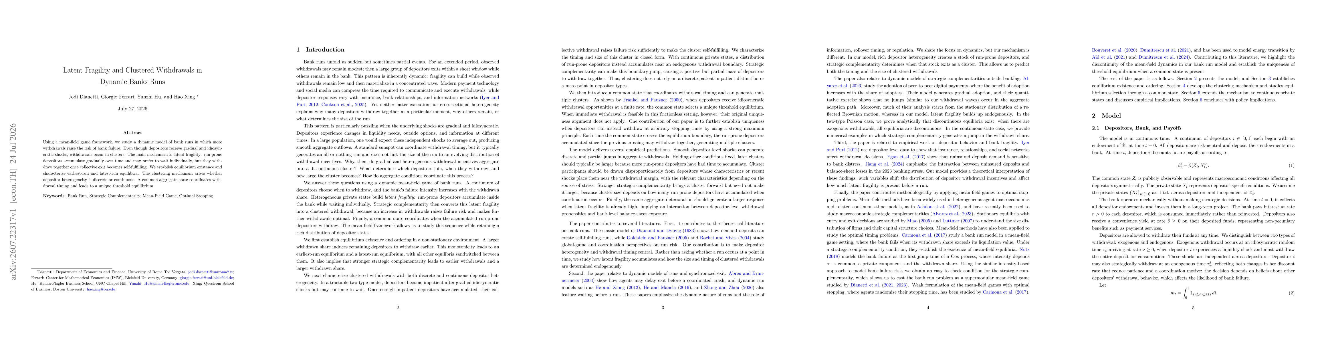 Thumbnail for Latent Fragility and Clustered Withdrawals in Dynamic Banks Runs