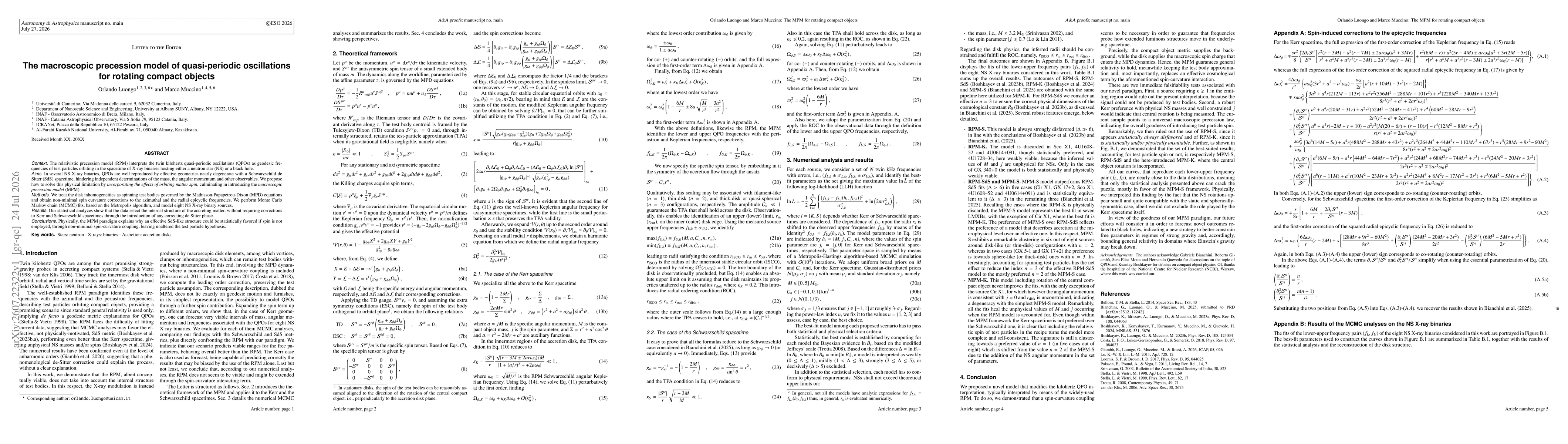 Thumbnail for The macroscopic precession model of quasi-periodic oscillations for rotating compact objects
