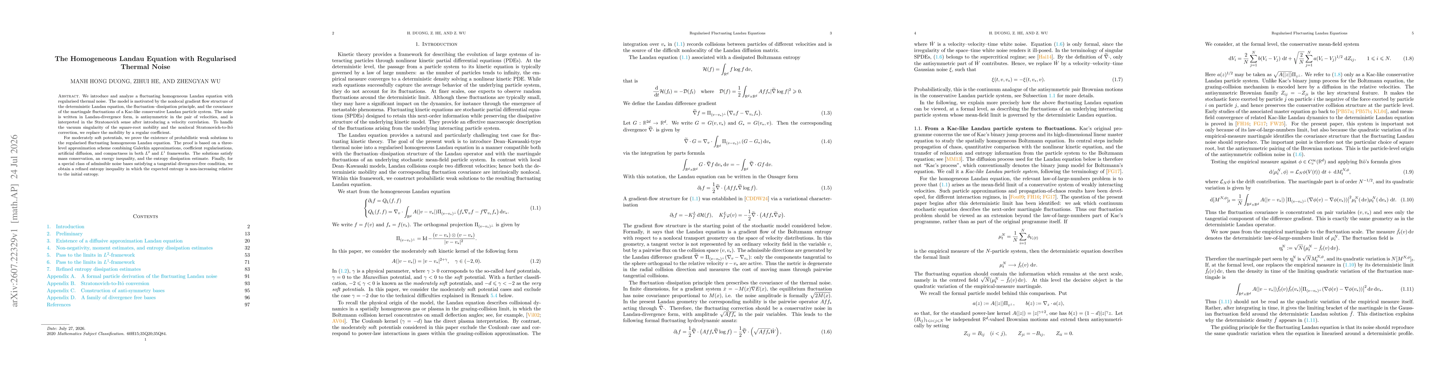 Thumbnail for The Homogeneous Landau Equation with Regularised Thermal Noise