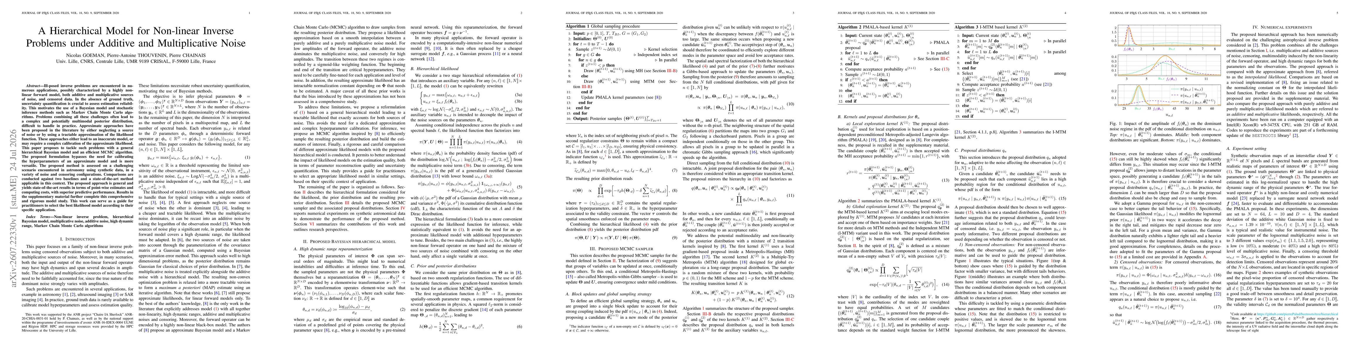 Thumbnail for A Hierarchical Likelihood Model for Non-linear Inverse Problems under Additive and Multiplicative Noise