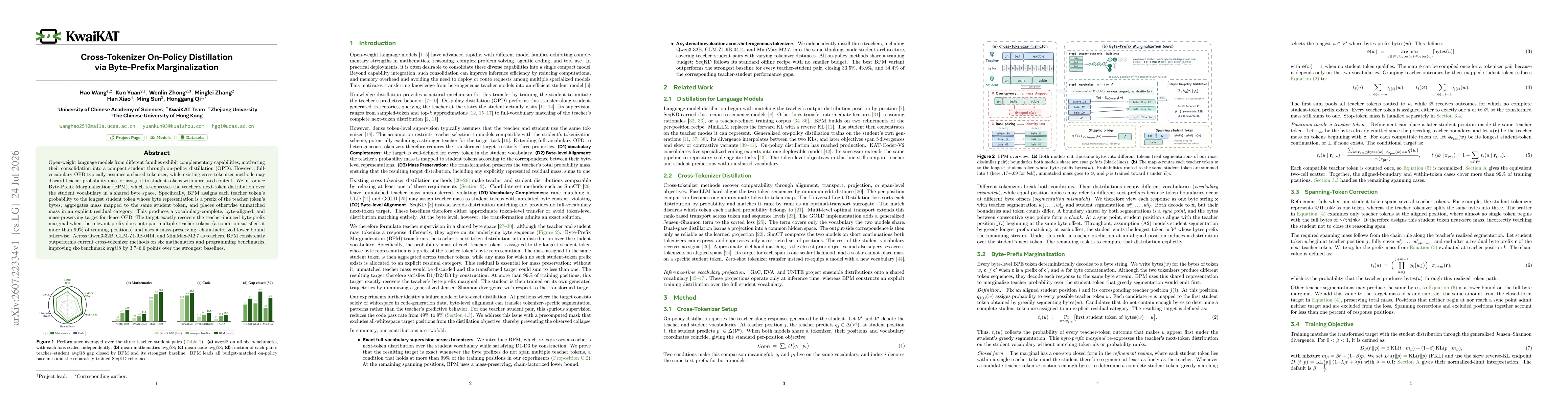 Thumbnail for Cross-Tokenizer On-Policy Distillation via Byte-Prefix Marginalization