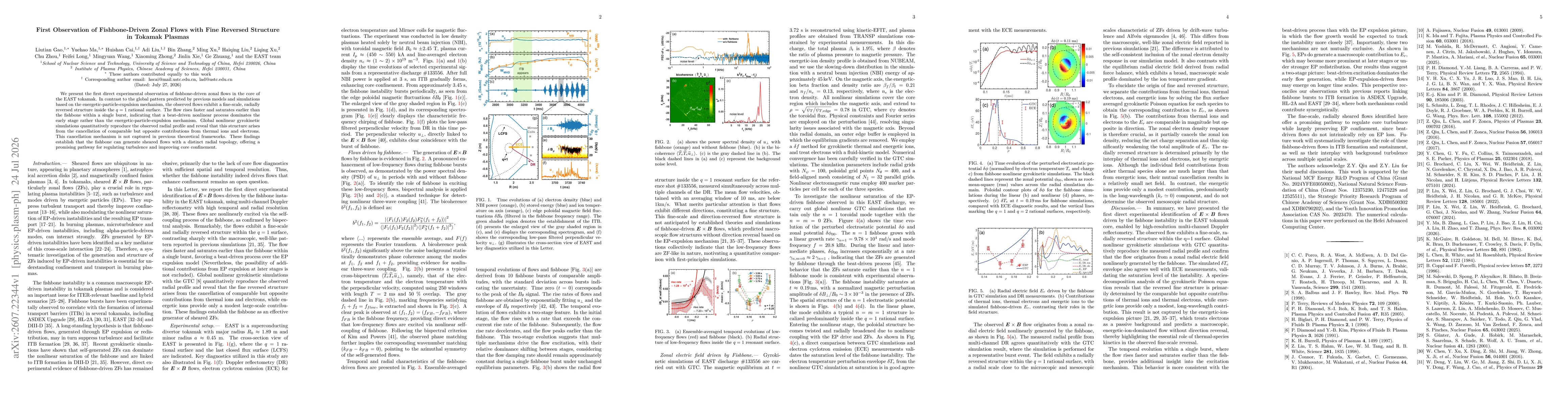 Thumbnail for First Observation of Fishbone-Driven Zonal Flows with Fine Reversed Structure in Tokamak Plasmas