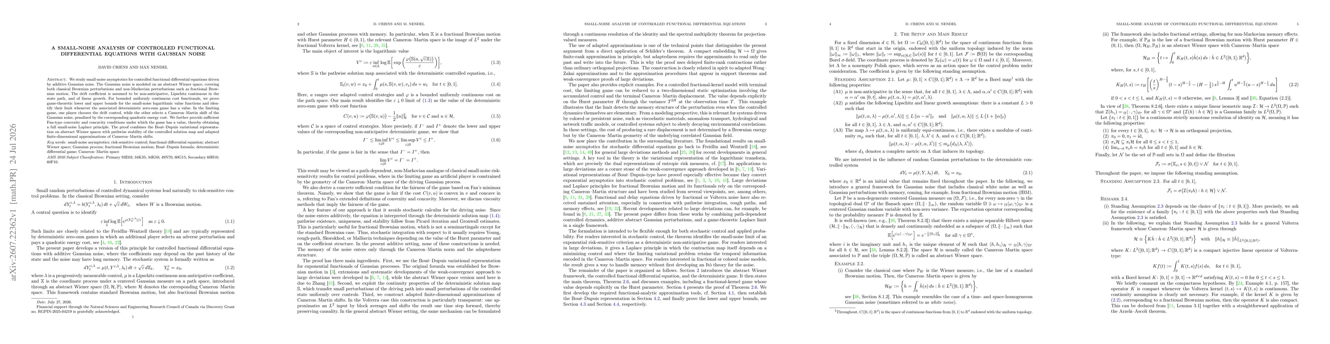 Thumbnail for A Small-Noise Analysis of Controlled Functional Differential Equations with Gaussian Noise