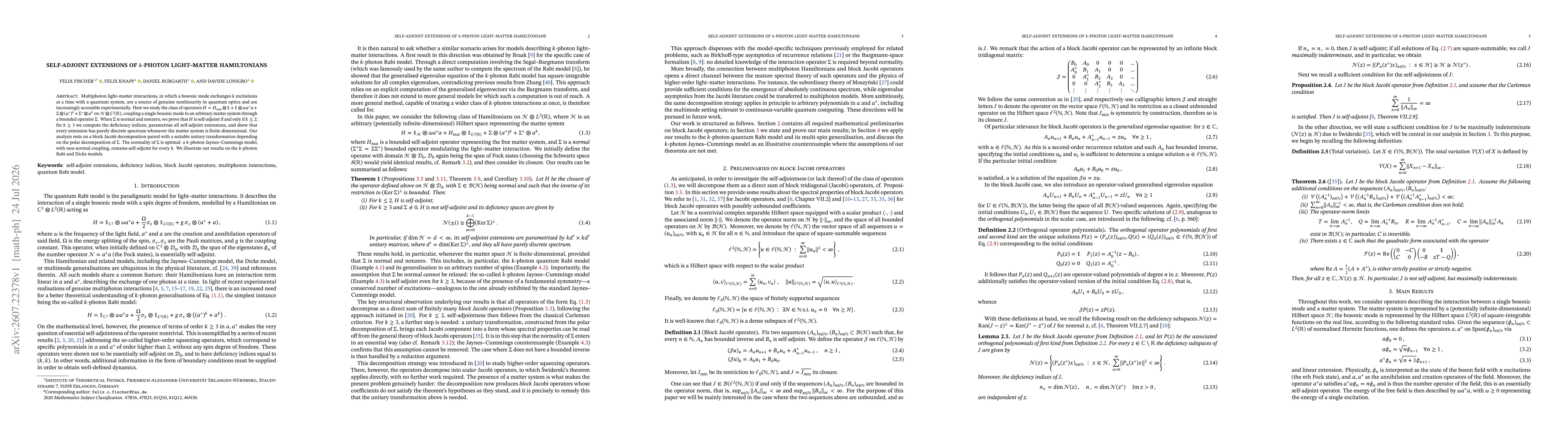 Thumbnail for Self-adjoint extensions of $k$-photon light-matter Hamiltonians