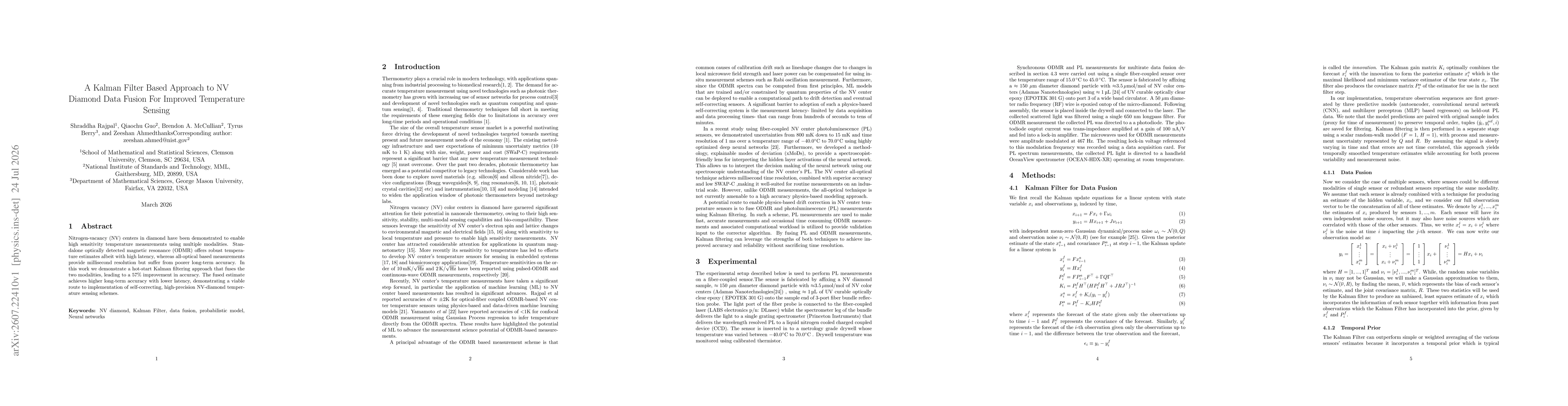 Thumbnail for A Kalman Filter Based Approach to NV Diamond Data Fusion For Improved Temperature Sensing