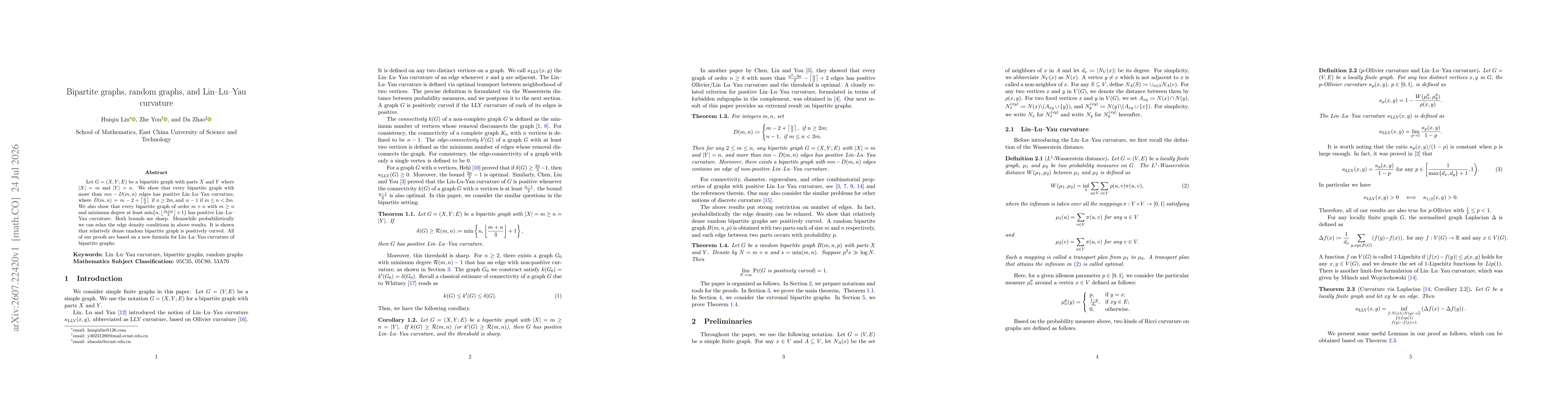 Thumbnail for Bipartite graphs, random graphs, and Lin--Lu--Yau curvature