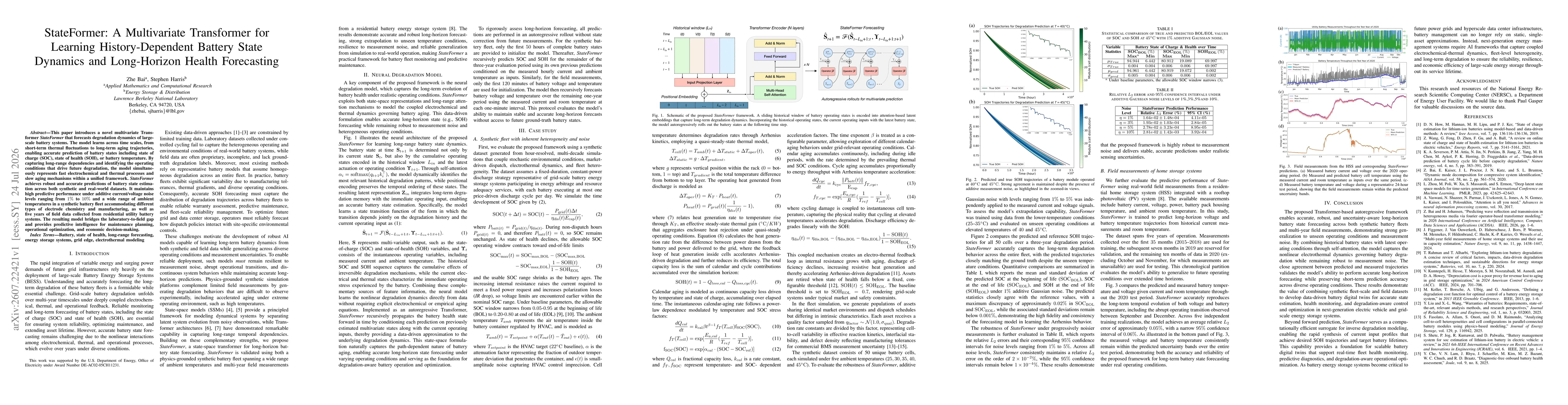 Thumbnail for StateFormer: A Multivariate Transformer for Learning History-Dependent Battery State Dynamics and Long-Horizon Health Forecasting