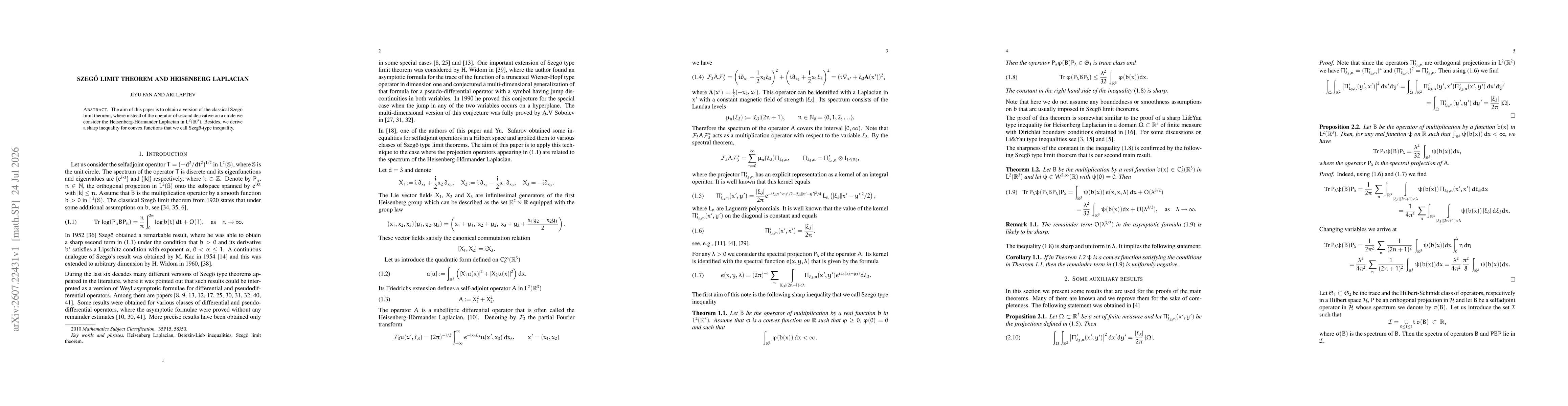 Thumbnail for Szegö limit theorem and Heisenberg Laplacian
