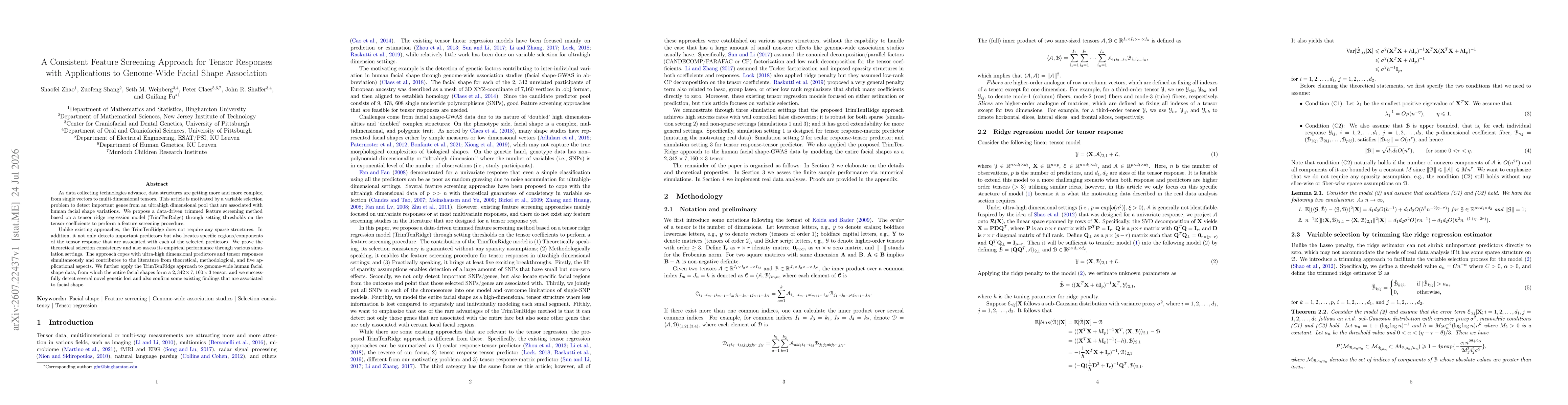 Thumbnail for A Consistent Feature Screening Approach for Tensor Responses with Applications to Genome-Wide Facial Shape Association