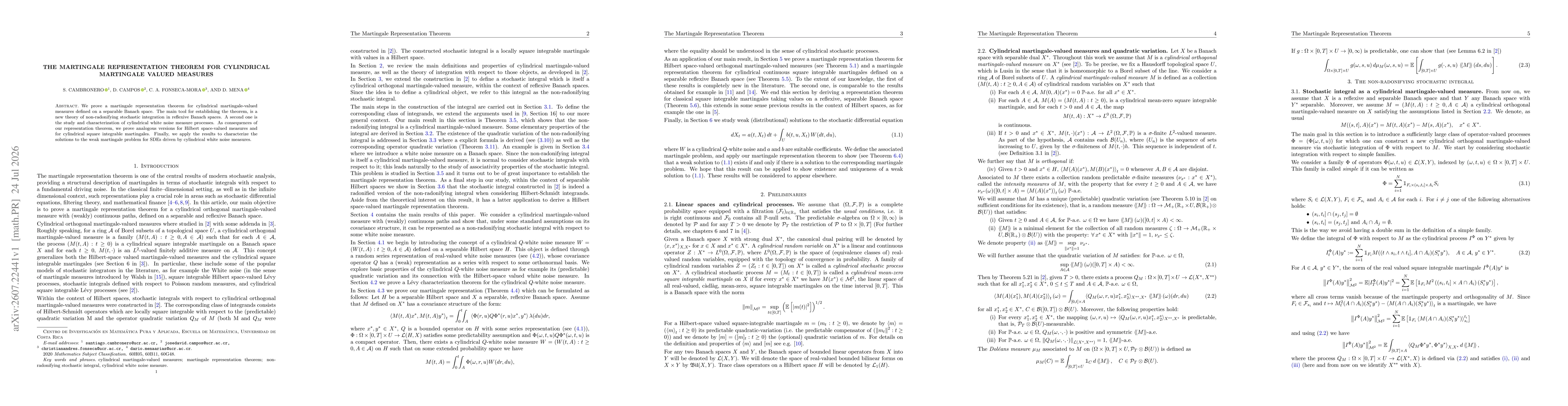 Thumbnail for The martingale representation theorem for cylindrical martingale valued measures