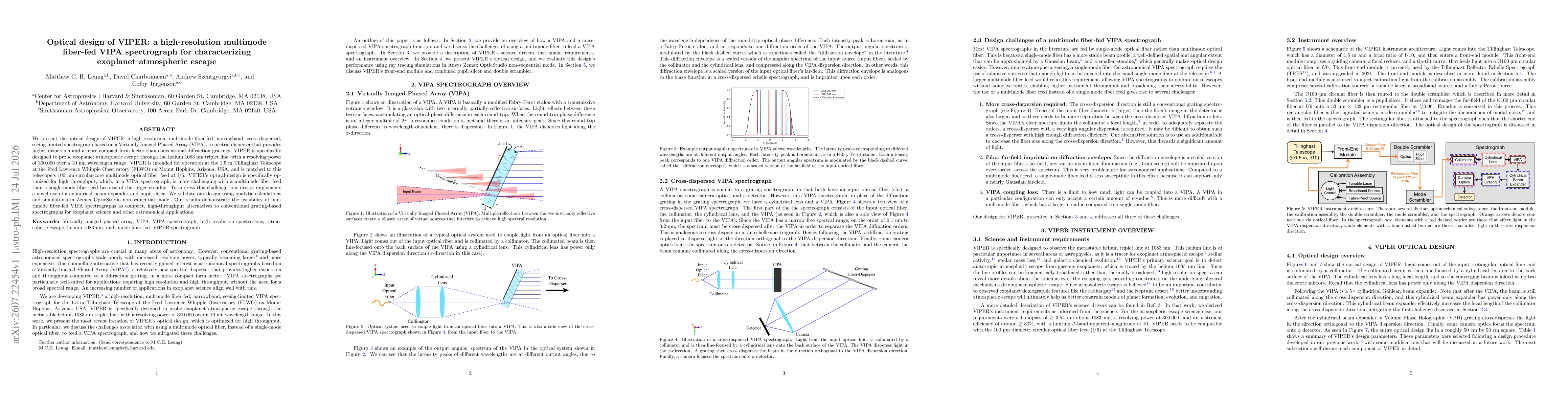 Thumbnail for Optical design of VIPER: a high-resolution multimode fiber-fed VIPA spectrograph for characterizing exoplanet atmospheric escape