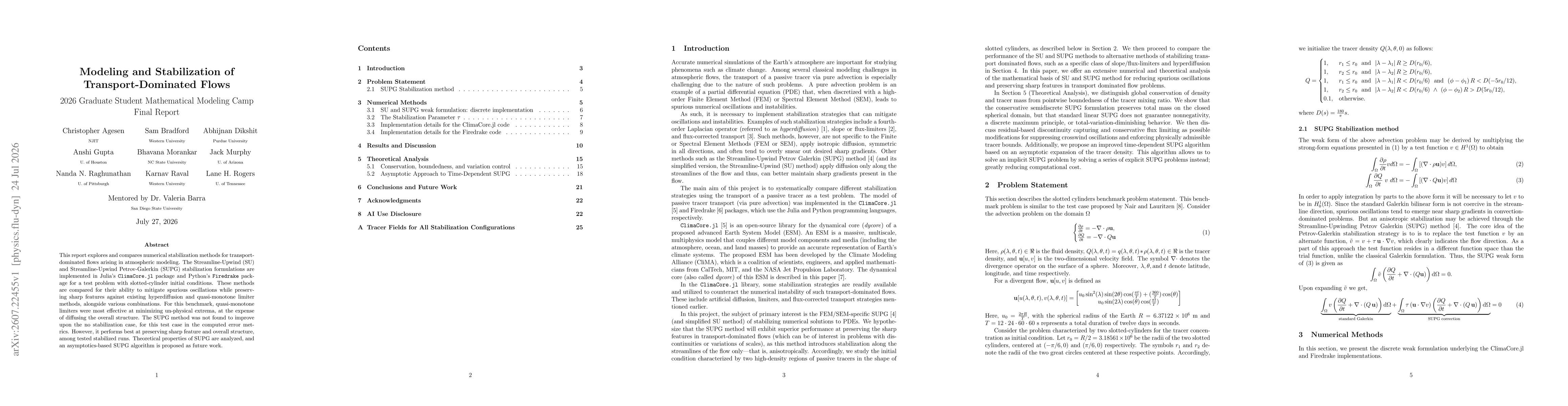 Thumbnail for Modeling and Stabilization of Transport-Dominated Flows