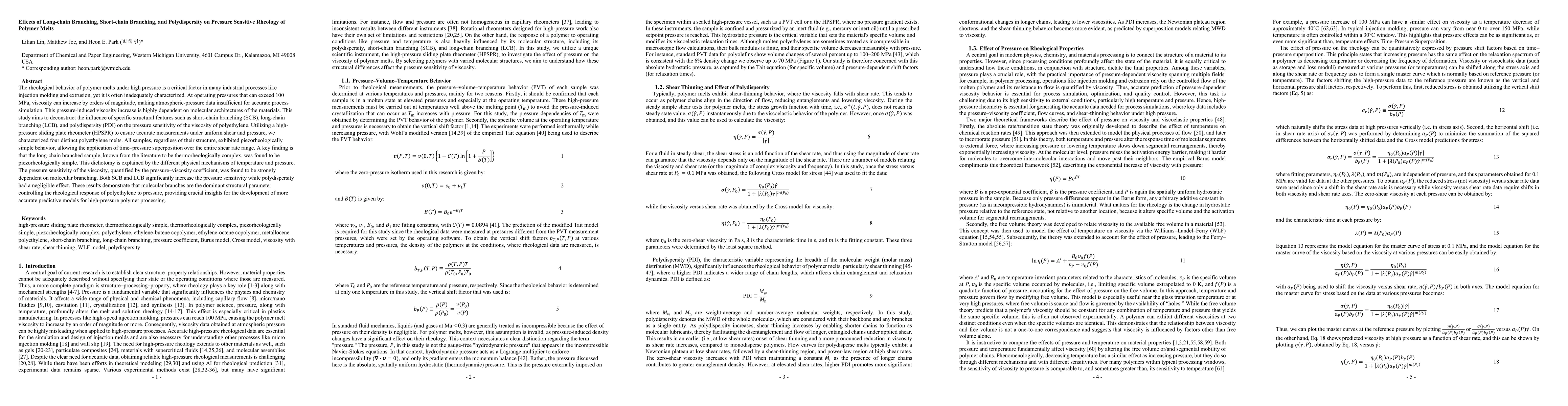 Thumbnail for Effects of long-chain branching, short-chain branching, and polydispersity on pressure sensitive rheology of polymer melts