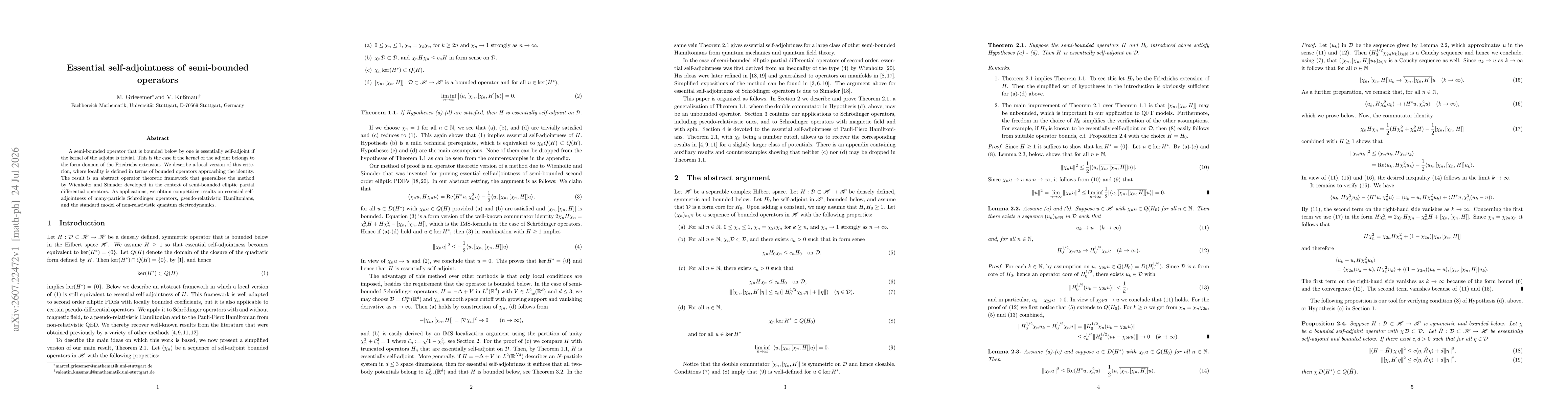 Thumbnail for Essential self-adjointness of semi-bounded operators