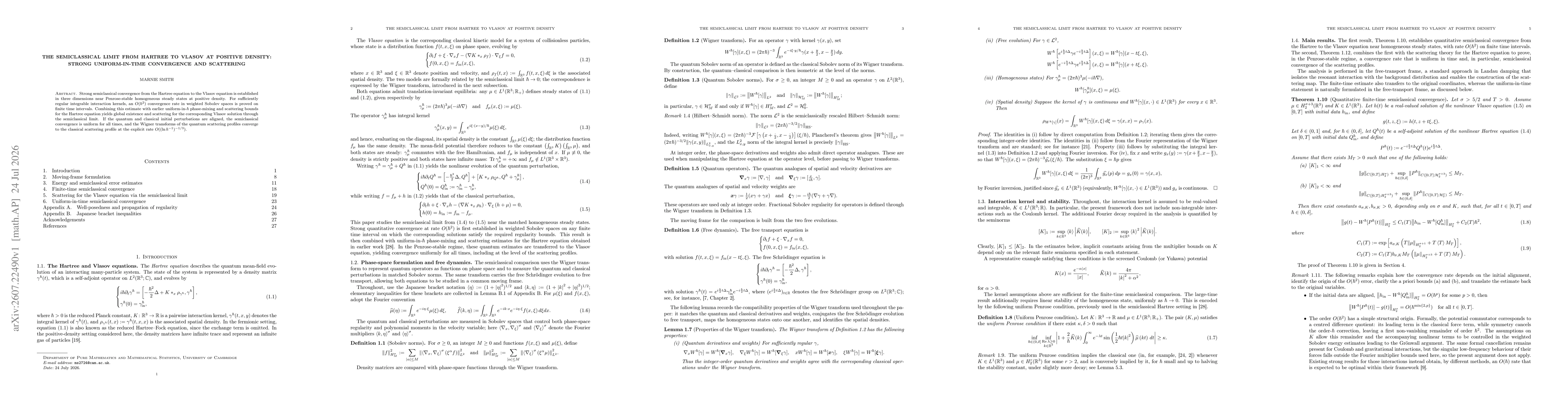 Thumbnail for The semiclassical limit from Hartree to Vlasov at positive density: strong uniform-in-time convergence and scattering