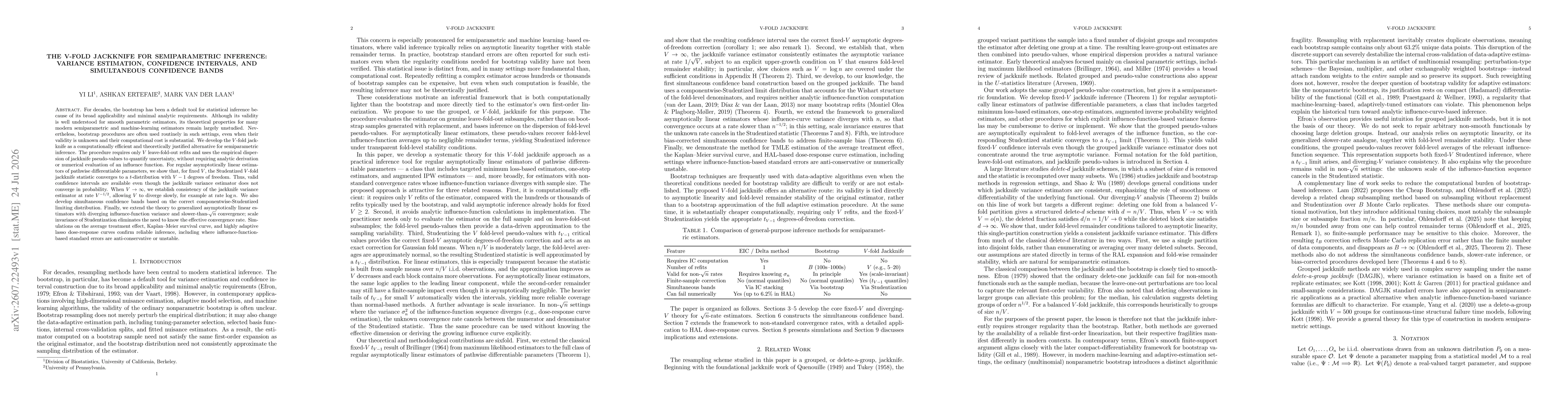 Thumbnail for The V-fold jackknife for semiparametric inference: variance estimation, confidence intervals, and simultaneous confidence bands