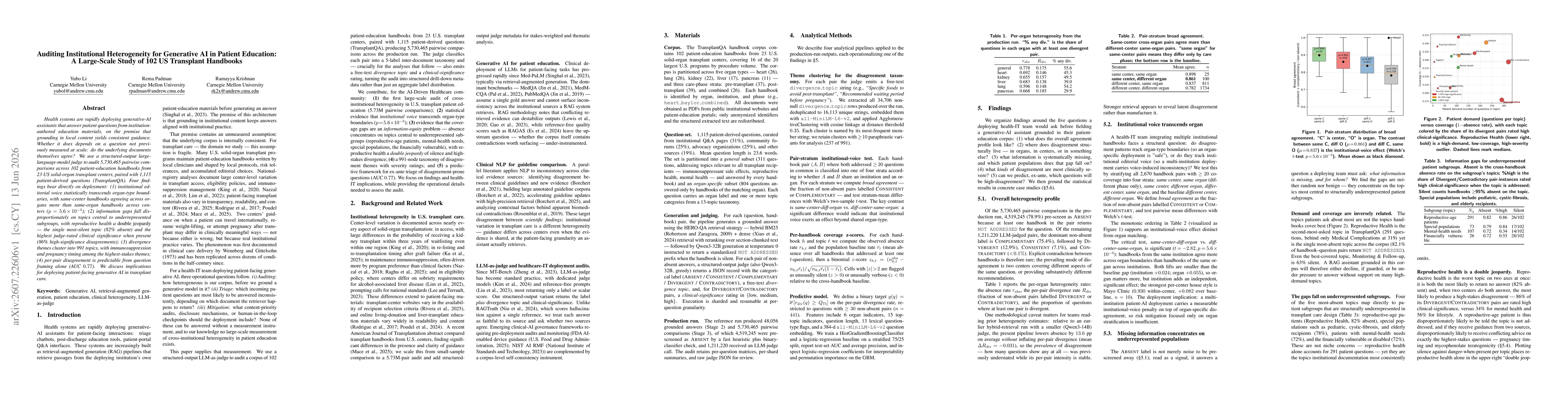 Thumbnail for Auditing Institutional Heterogeneity for Generative AI in Patient Education: A Large-Scale Study of 102 US Transplant Handbooks