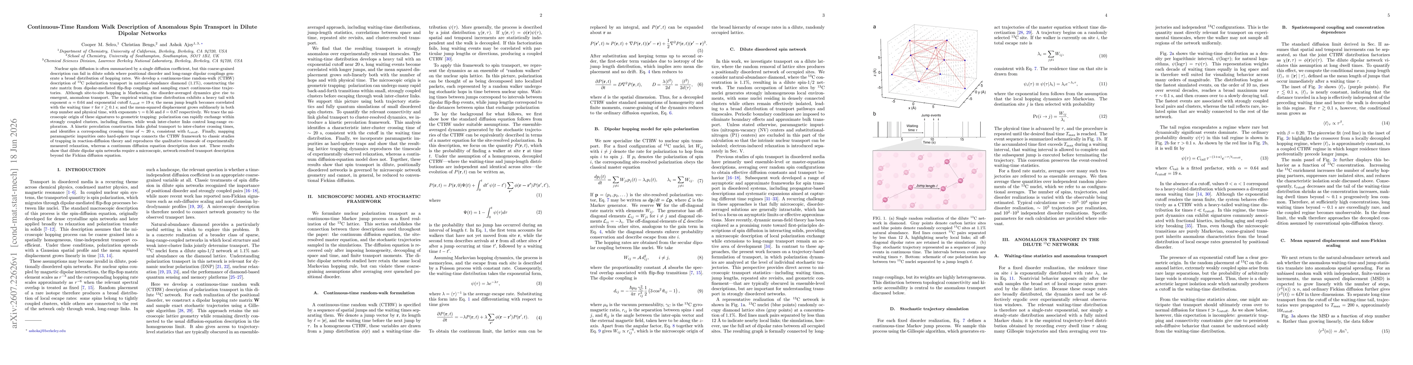 Thumbnail for Continuous-Time Random Walk Description of Anomalous Spin Transport in Dilute Dipolar Networks