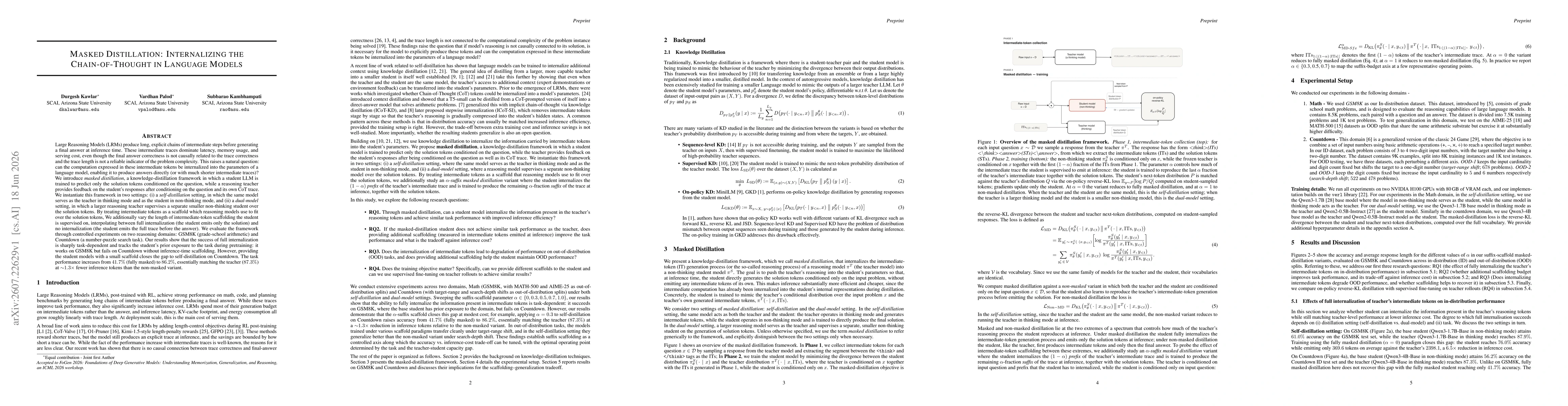 Thumbnail for Masked Distillation: Internalizing the Chain-of-Thought in Language Models