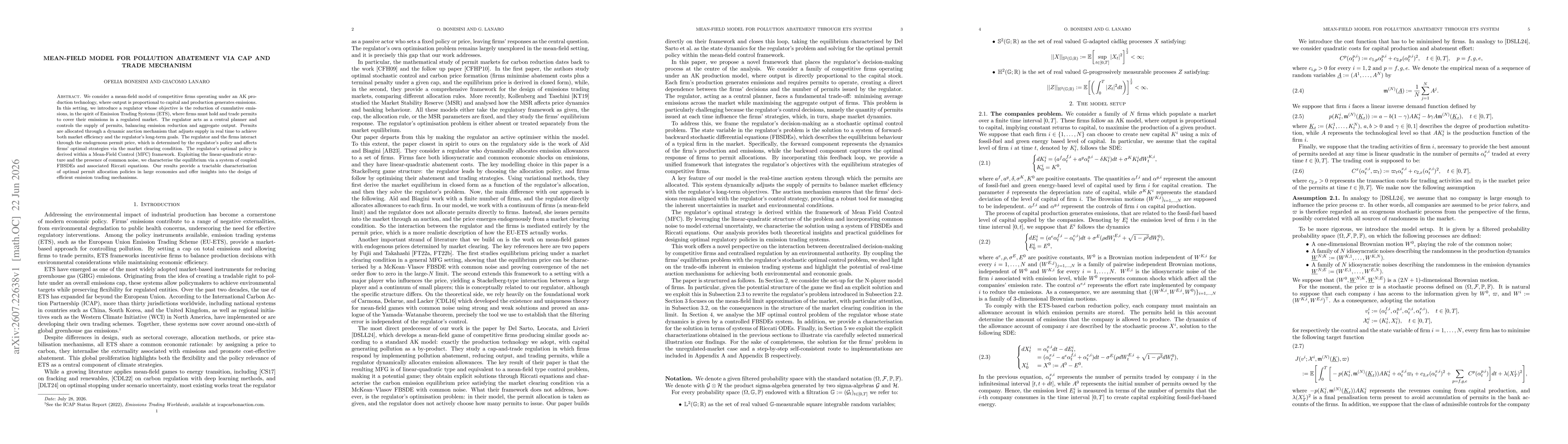 Thumbnail for Mean-field model for pollution abatement via cap and trade mechanism